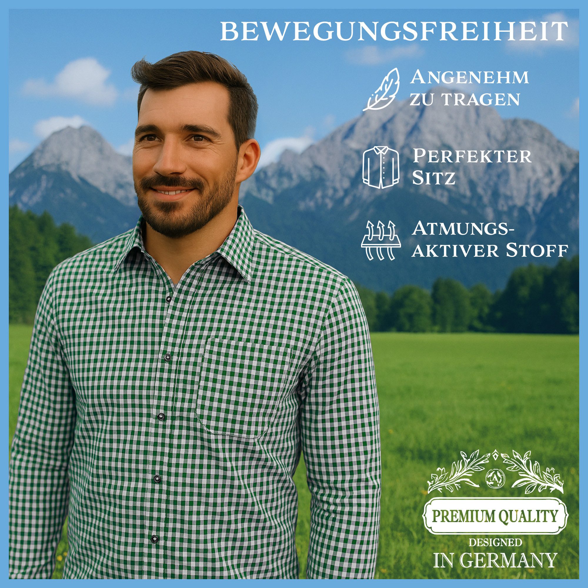 Steigenhöfer Manufaktur Trachtenhemd Trachtenhemd Herren Langarm - Heinz - zum Oktoberfest - Grün - S