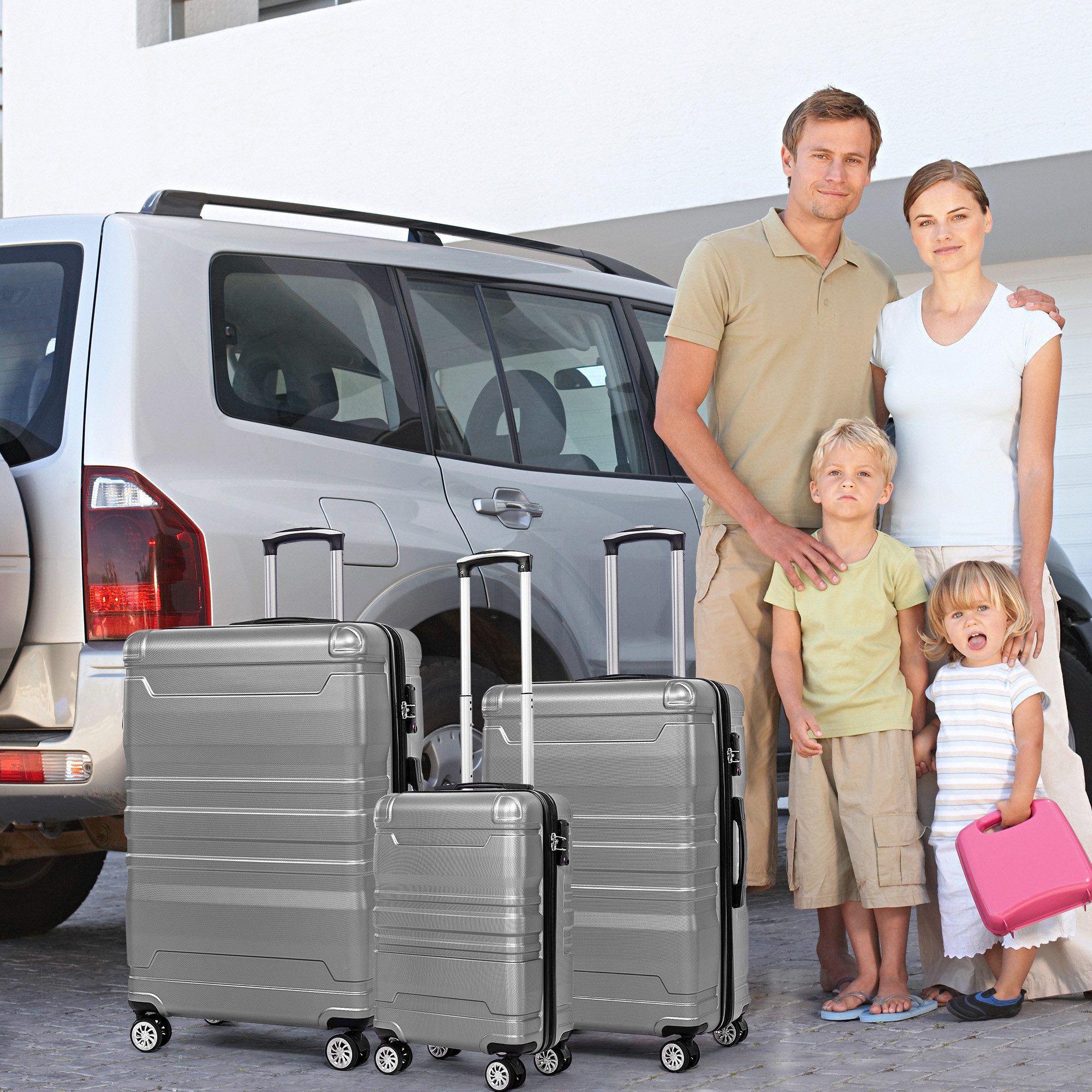 Merax Trolleyset, (3 tlg), Hartschalenkofferset, TSA-Schloss, Doppelrollen