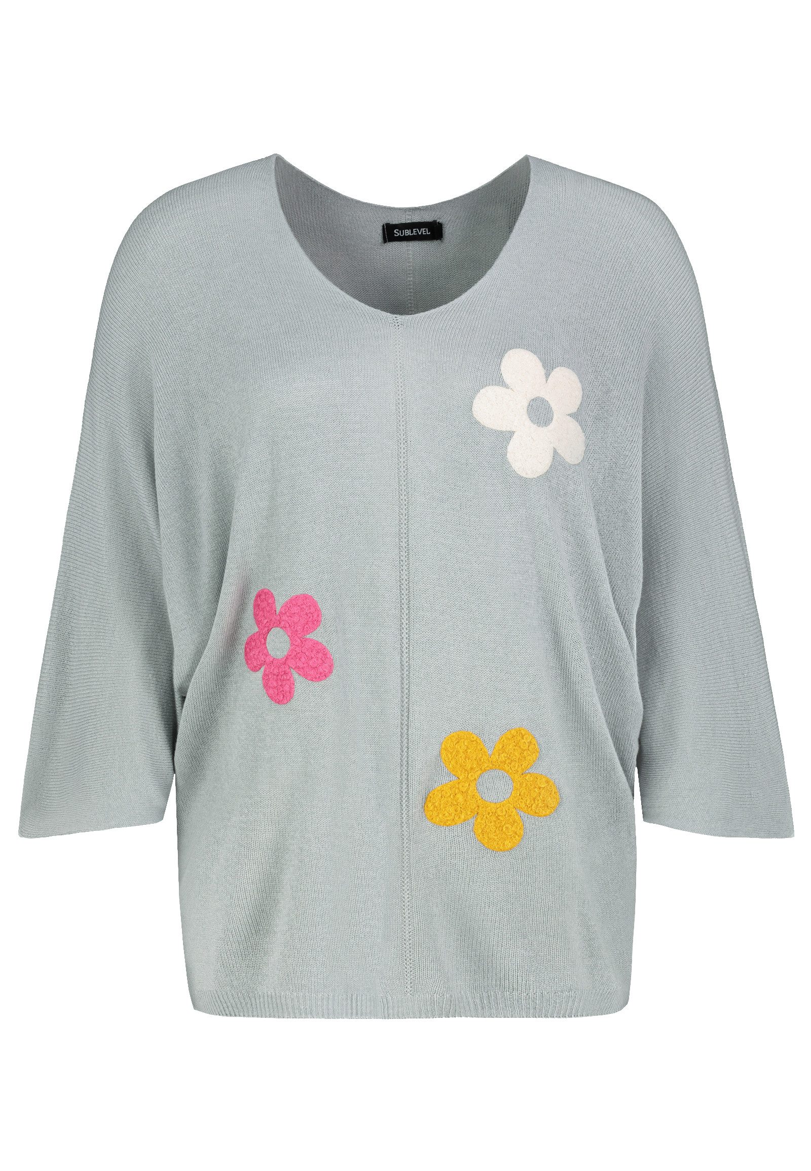 SUBLEVEL Strickpullover Pullover Blumen