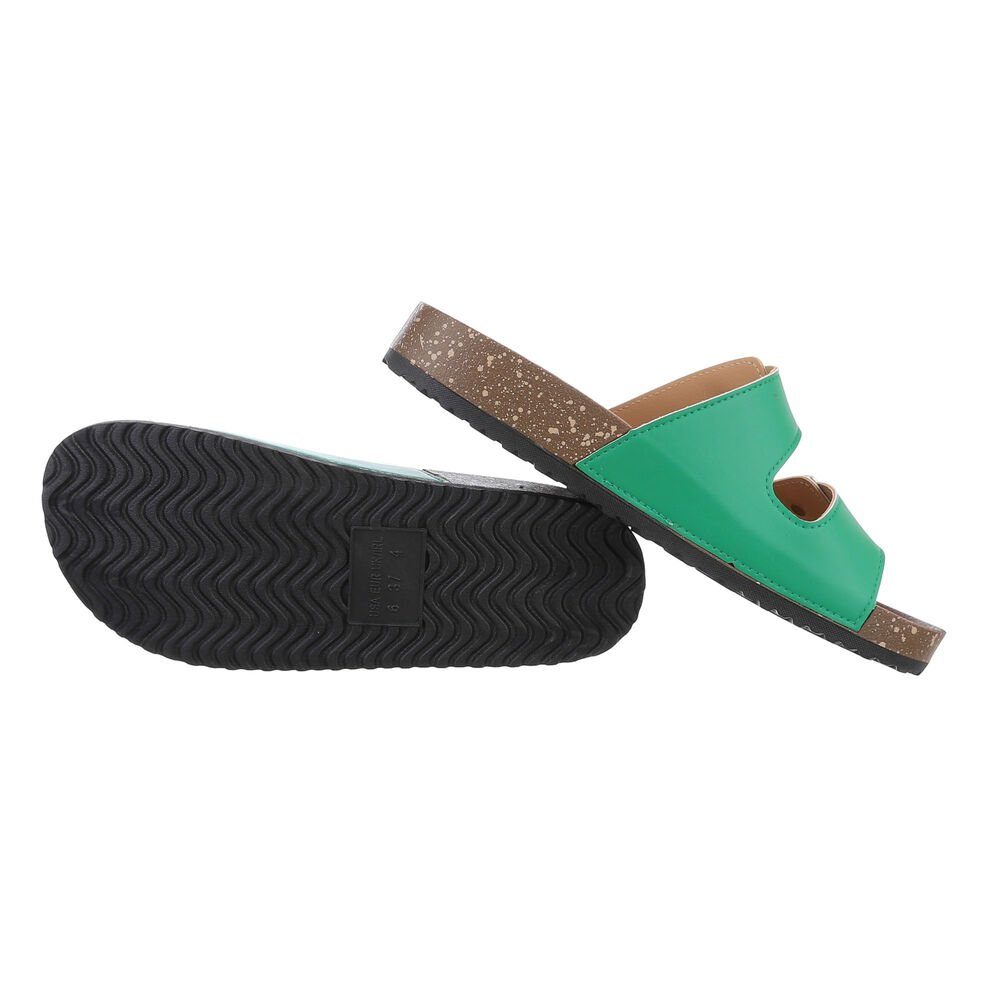 Ital-Design Damen Mules Freizeit Pantolette Flach Pantoletten in Grün