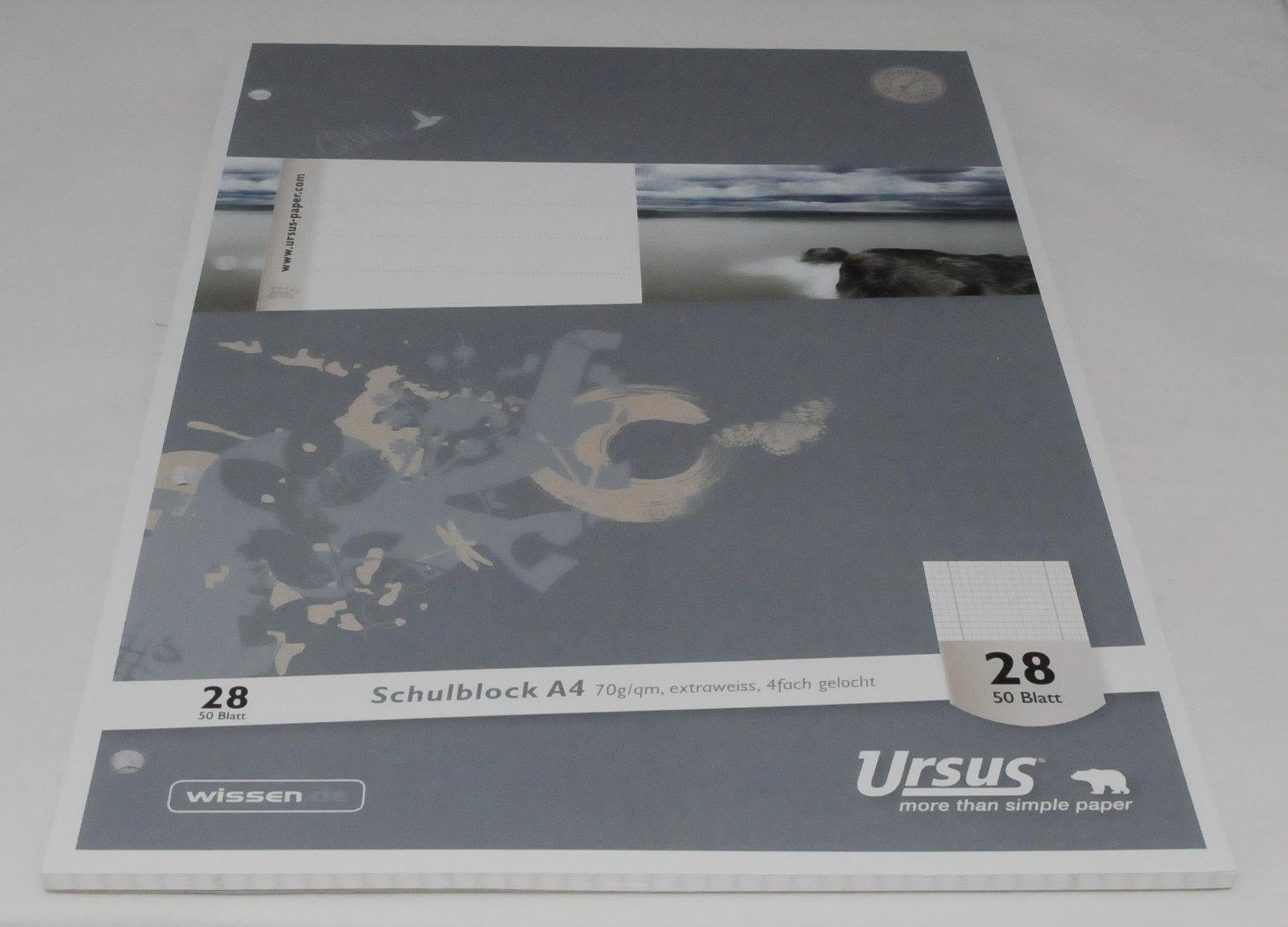 URSUS Collegeblock 10 Schreibblöcke URSUS Nr. 28 kariert mit 2 Ränder & Lochung DIN A4