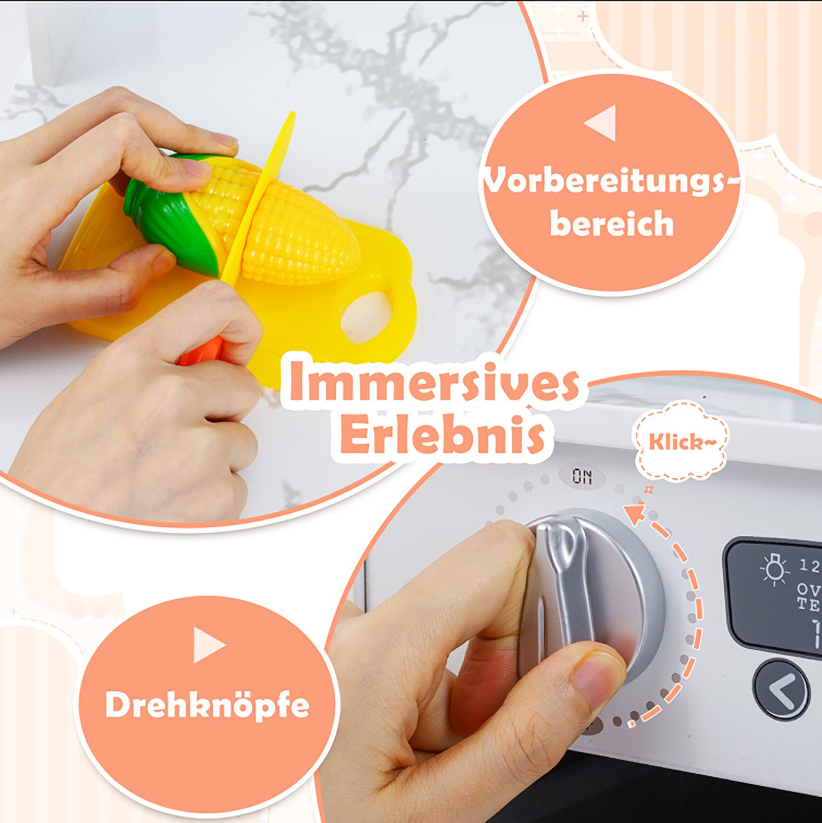 COSTWAY Spielküche, Kinderküche, Holzküche Eck, für Kinder
