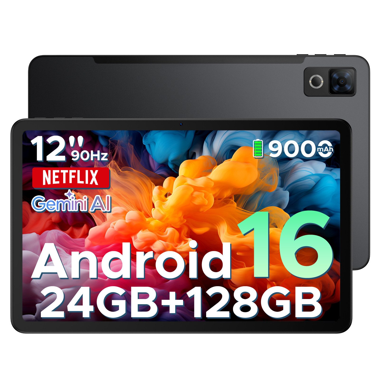 DOOGEE U12 Android 16 12 Zoll Tablet, 9000mAh, 90Hz, 6GB RAM+128GB/2TB Tablet (12", 128 GB, Android 16, Wifi, 13MP+8MP Kameras, ultradünn 7,8mm, WiFi5, GPS, Face ID, OTG, FM)