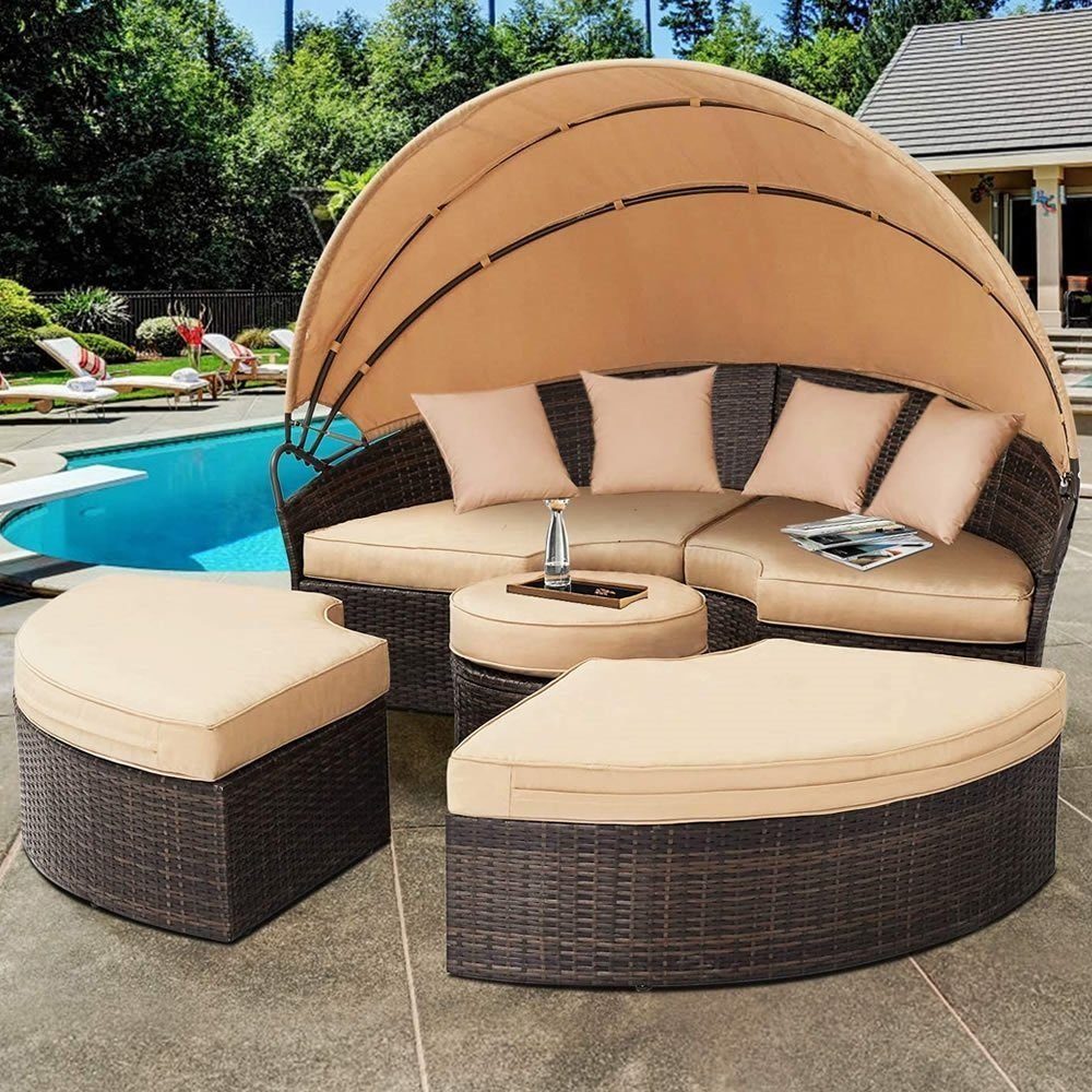 Melko Gartenlounge-Set Polyrattan Sonneninsel Tisch & günstig online kaufen