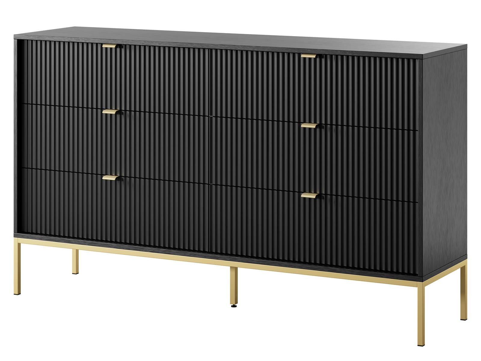 Compleo Kommode mit sechs Schubladen, Kommode mit Gold Griffe, Breite: 154 cm