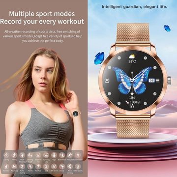 LWEARKD Smartwatch (1,09 Zoll, Android iOS), Damen Telefonfunktion Fitnessuhr 123 Sportmodi SpO2 Fitness Tracker