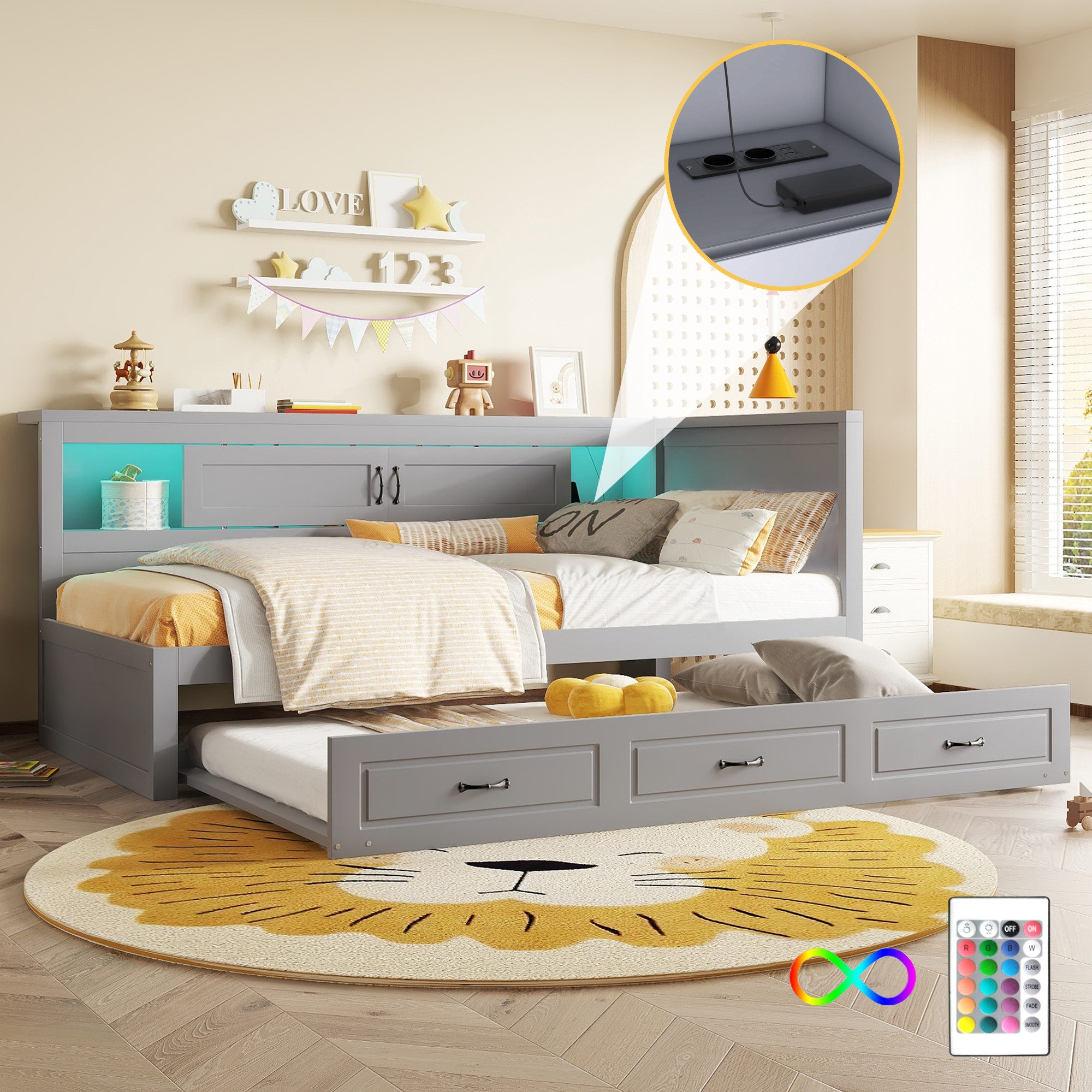 Flieks Daybett, LED Tagesbett Kinderbett 90x200cm, günstig online kaufen