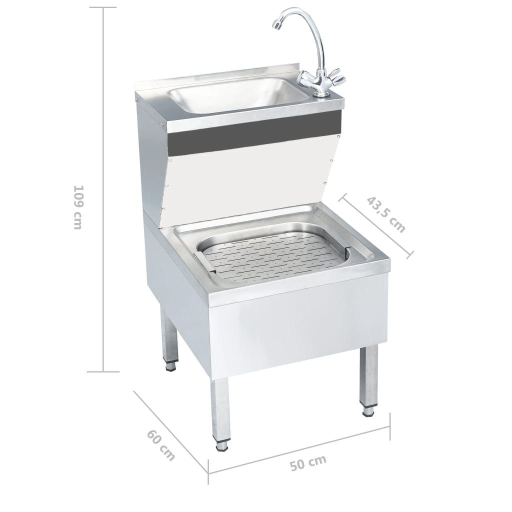 vidaXL Granitspüle Gastro-Handwaschbecken mit cm 60/50 Edelstahl, Wasserhahn Freistehend
