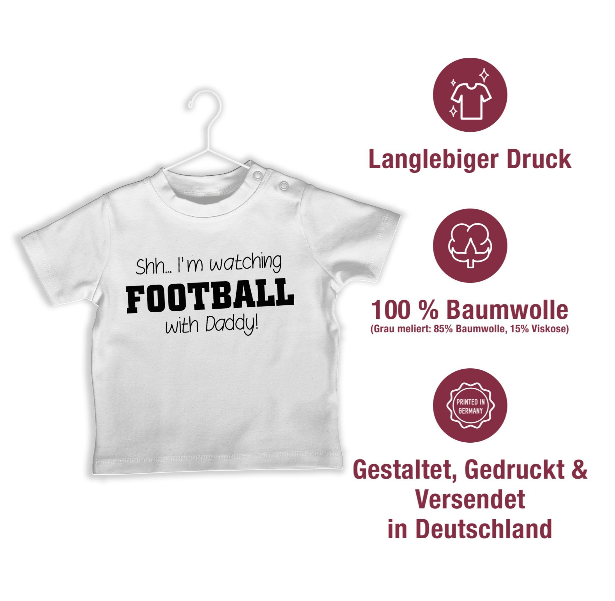 1 & Daddy! football Weiß watching schwarz Sport Baby T-Shirt with Bewegung Shirtracer Shh...I'm -