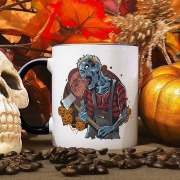 GRAVURZEILE Tasse mit Motiv im Zombie Design, Keramik, Farbe: Schwarz & Weiß