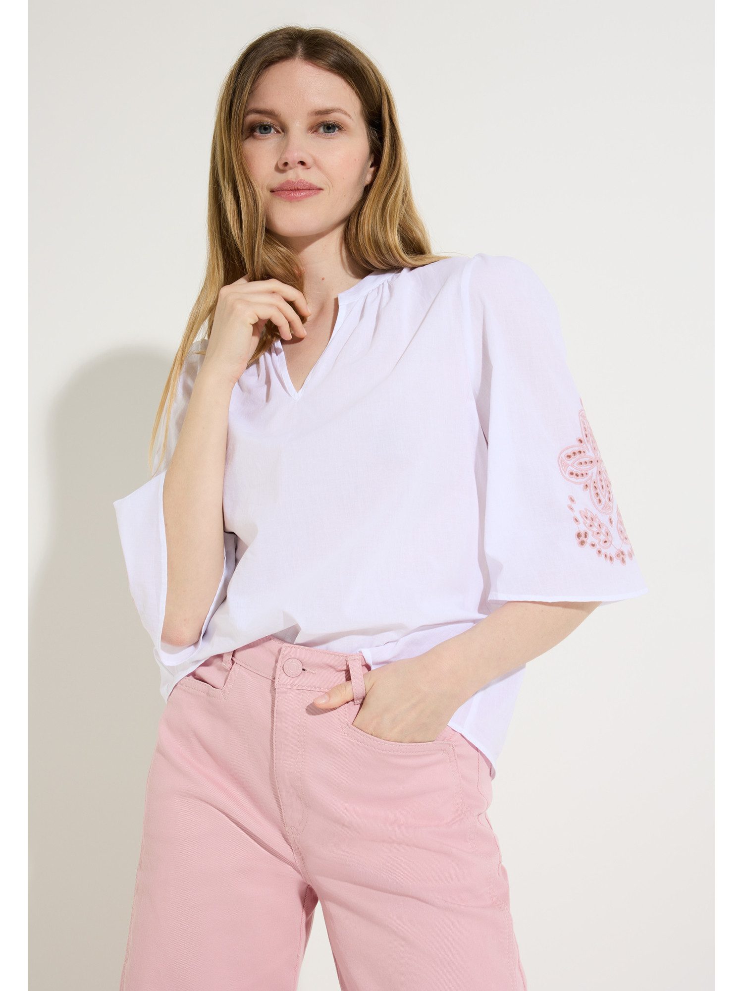 MORE&MORE Klassische Bluse leichte, 3/4 Arm Schlupfbluse, bestickt