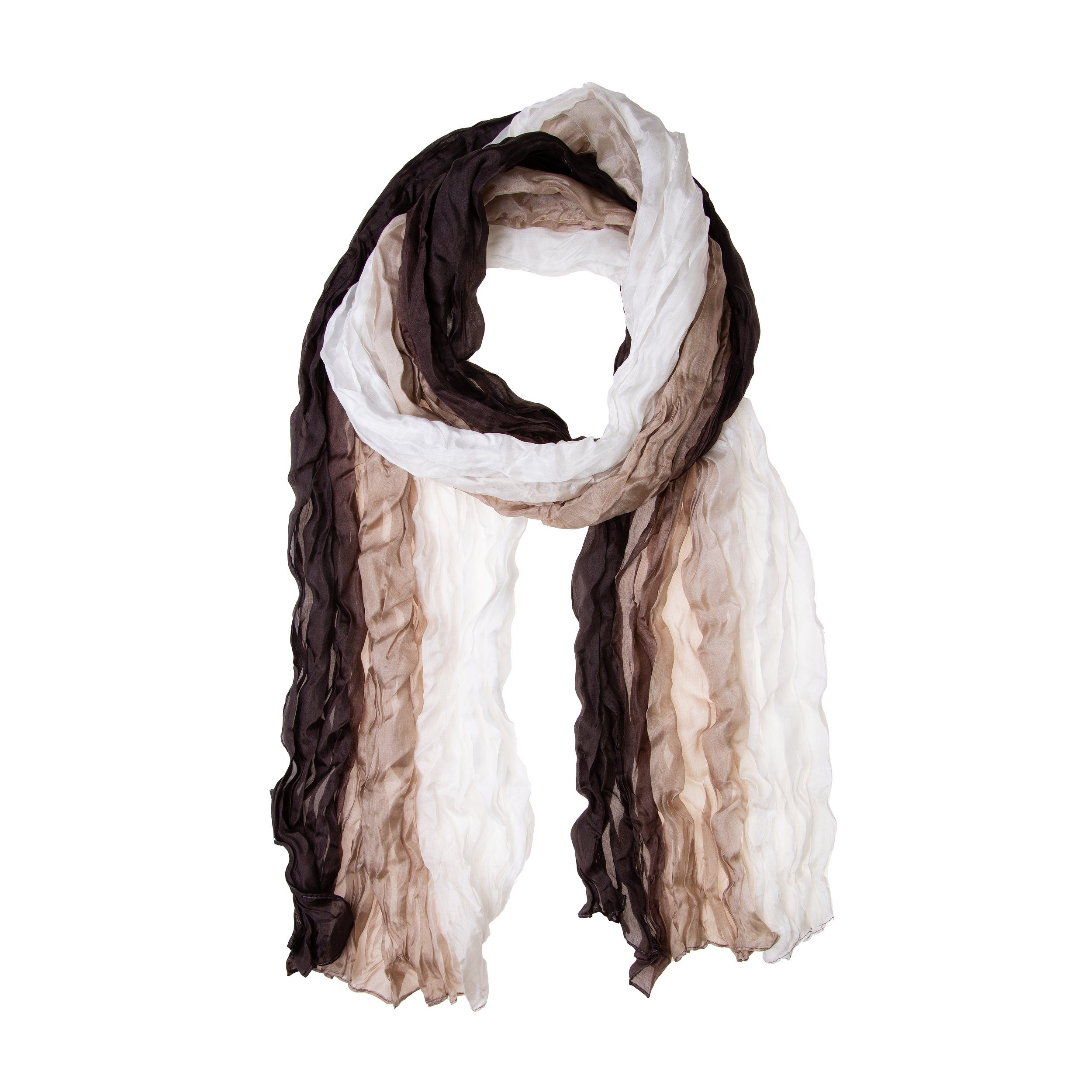 Silkroad Seidenschal Knitterschal Halstuch Schal XXL Farbverlauf weiß-beige-braun