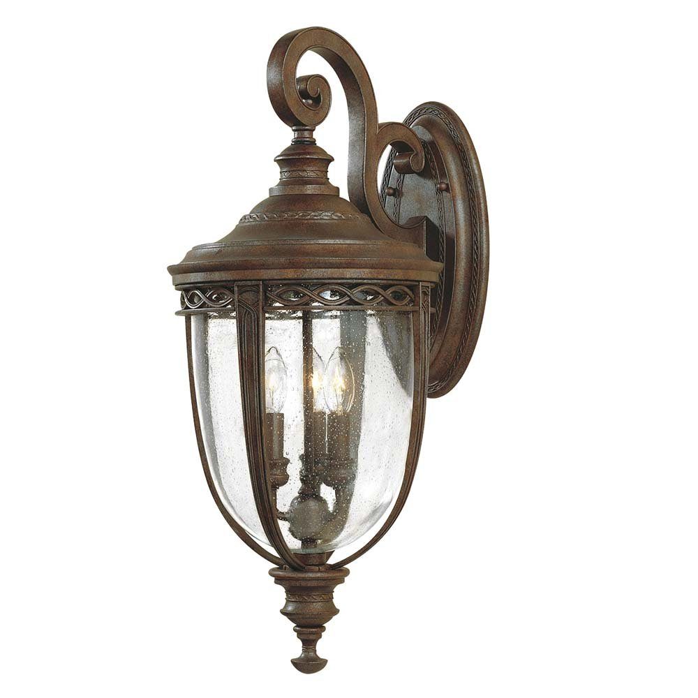 Elstead LIGHTING Außen-Wandleuchte, Leuchtmittel nicht inklusive, Außenleuchte Wandlampe Stahl Glas Bronze Gartenlampe Antik 3 Flammig H