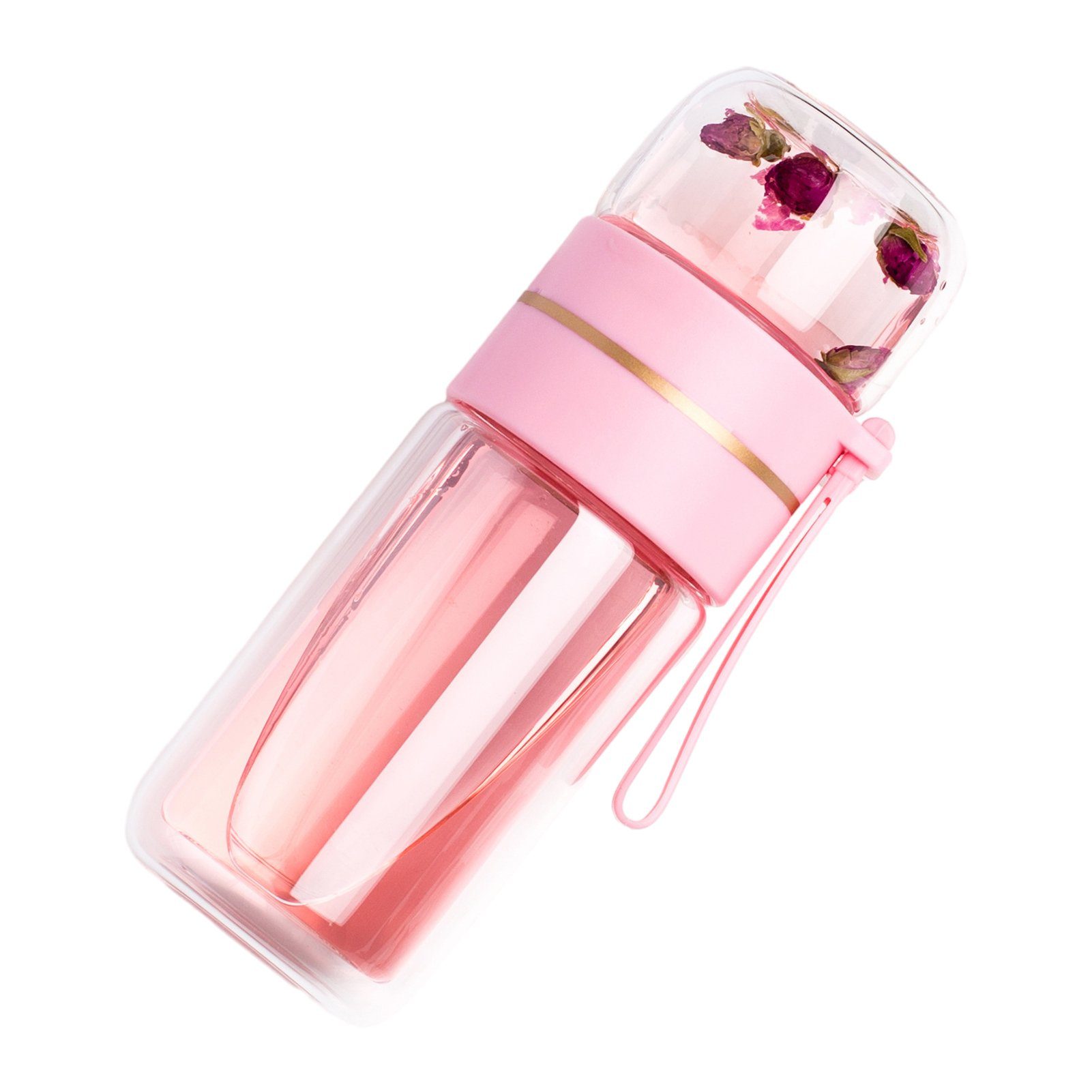 Blusmart Trinkflasche Doppelschichtiger Tee-Wasser-Trenn-Glasbecher pink