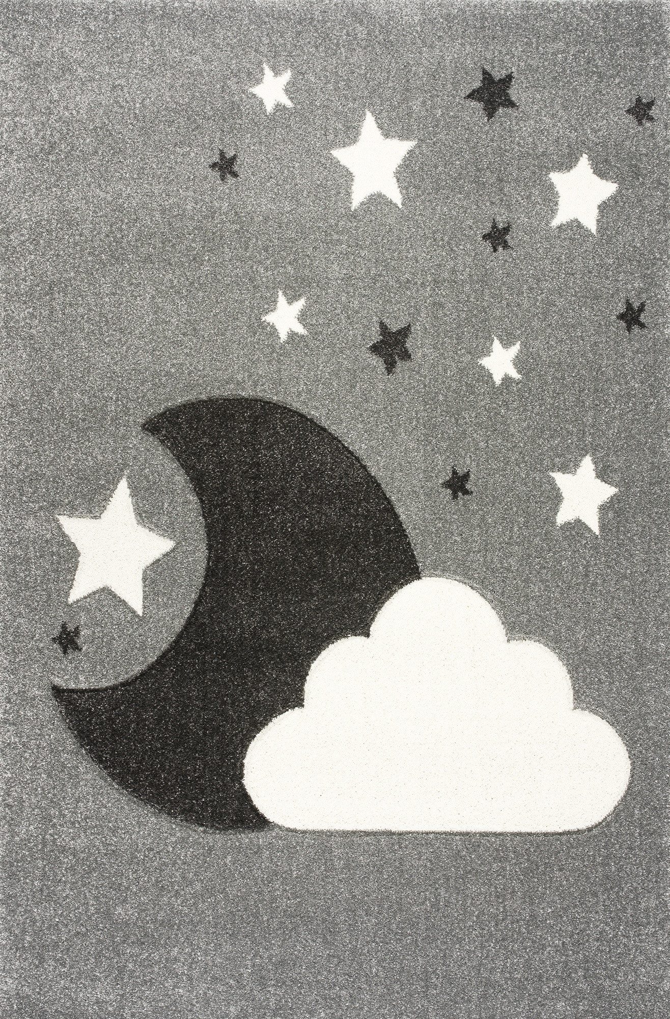 Scandicliving Kinderteppich Spielteppich, Wolke/Mond silbergrau, 120x180 cm, 18mm hoch, rechteckig