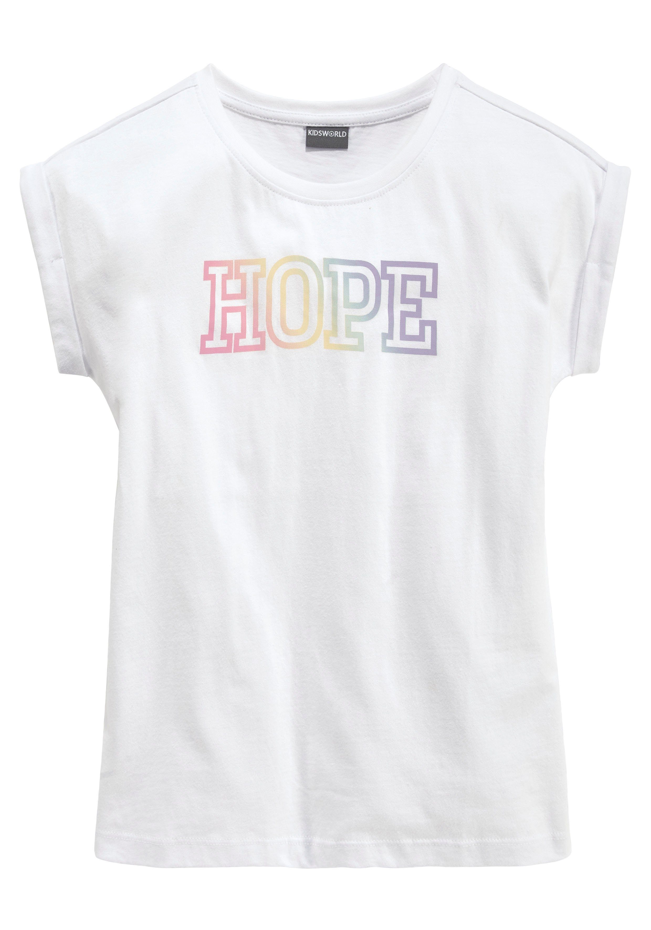 KIDSWORLD T-Shirt Mit Print: HOPE Kurzarm, bequeme Passform, mit Print, Rundhalsausschnitt. Reduzierter Preis € 9,09. Unverbindliche Preisempfehlung € 12,99, (€ 9,09 pro 1 Stk)