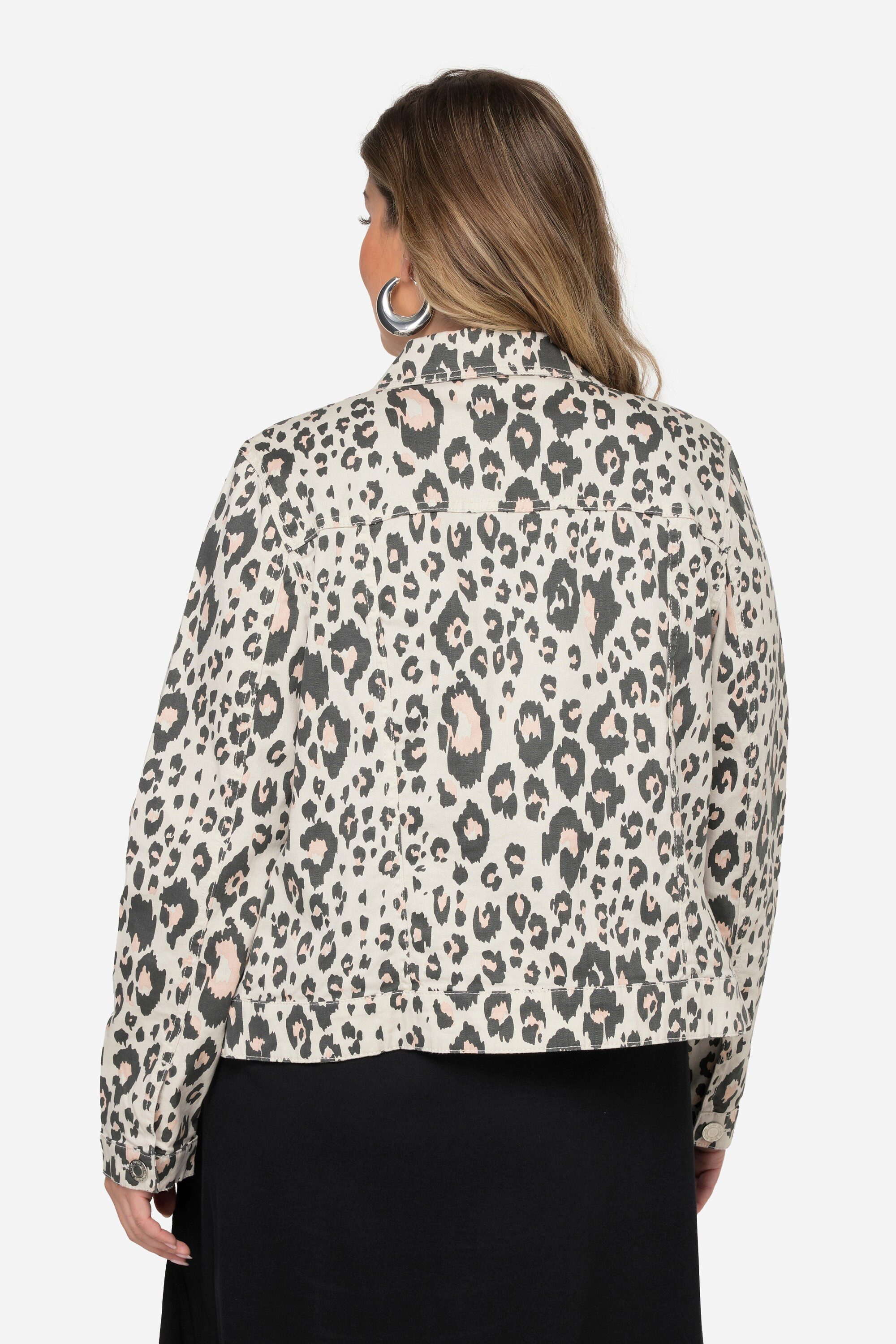 MIAMODA Sommerjacke Jeansjacke Leo-Muster Hemdkragen Langarm