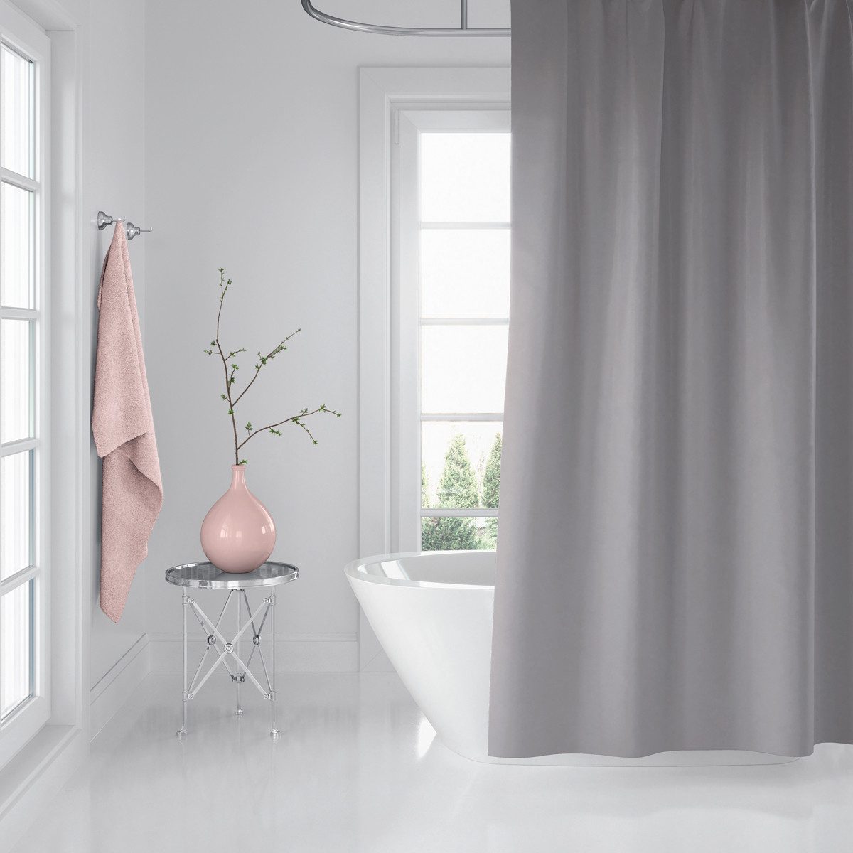 Ekershop Duschvorhang Textil Uni Farben Weiß Schwarz Rot Grau Breite 120 cm für Duschstange Breite 120 cm (inkl. Ringe), Höhe 200 cm, wasserabweisend, waschbar, – Bild 5 von 5