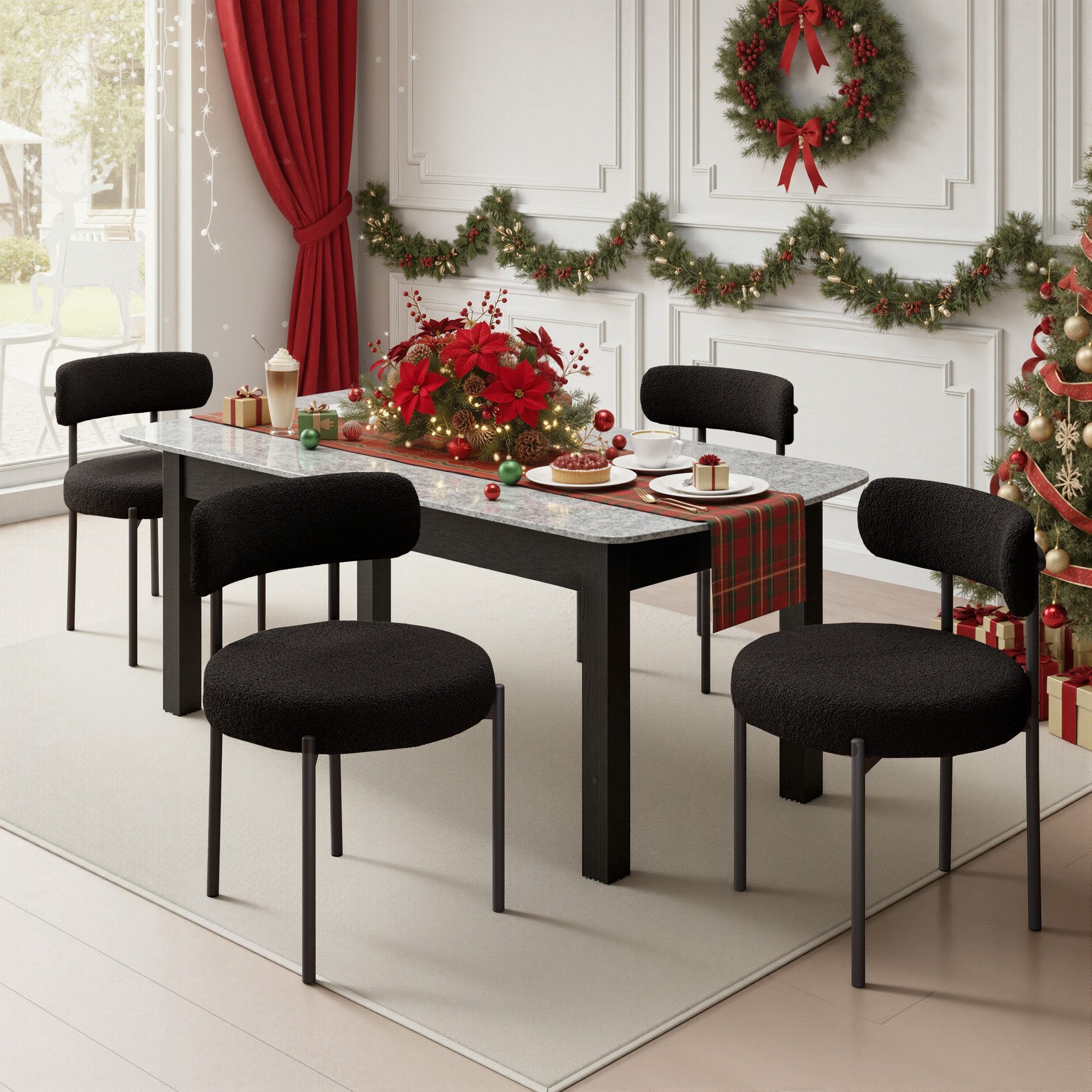 HawthyHome Esszimmerstuhl Teddy Stoff Runde Boucle Stühle Polsterstuhl mit günstig online kaufen