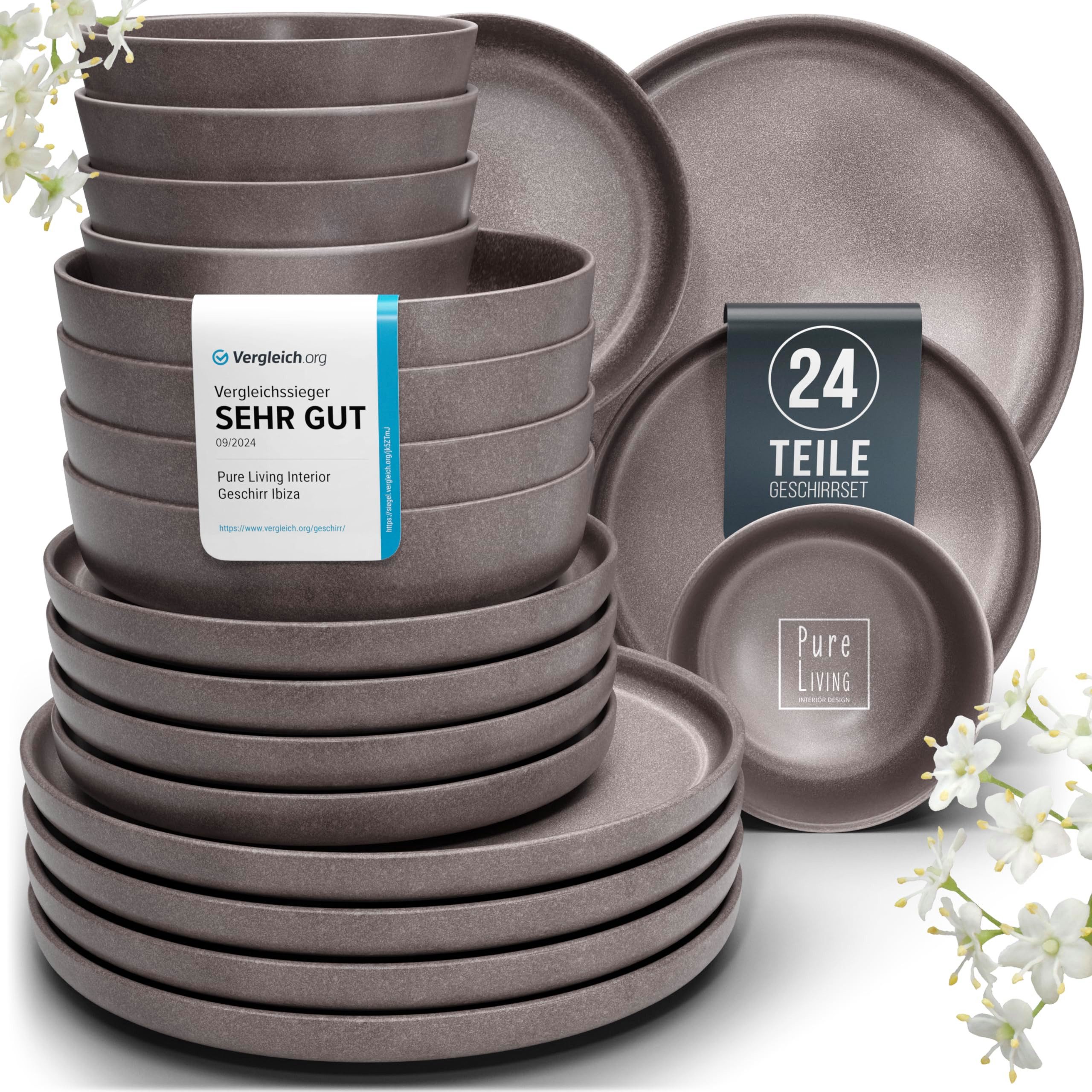 PURE LIVING INTERIOR DESIGN Geschirr-Set 6 Pers. 24-tlg - Hochwertiges Steingut Geschirrset - Столовый сервиз (24-tlg), 6 Personen, Steingut, Geschirr Set - Schüssel- und Teller Set