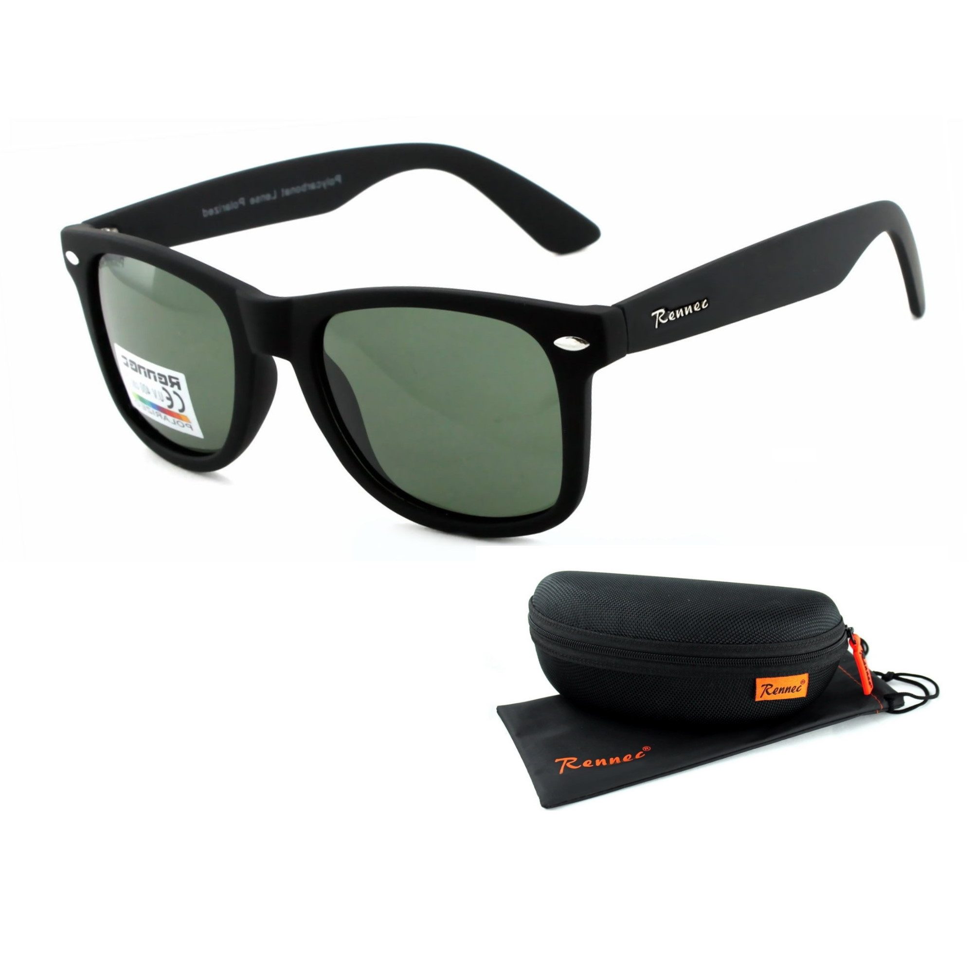 Rennec Sonnenbrille Oval Polarisiert Nerd Brille UV400 Damen Herren Retro Angelbrille Polbrille mit schwimmfähigen Hardcase