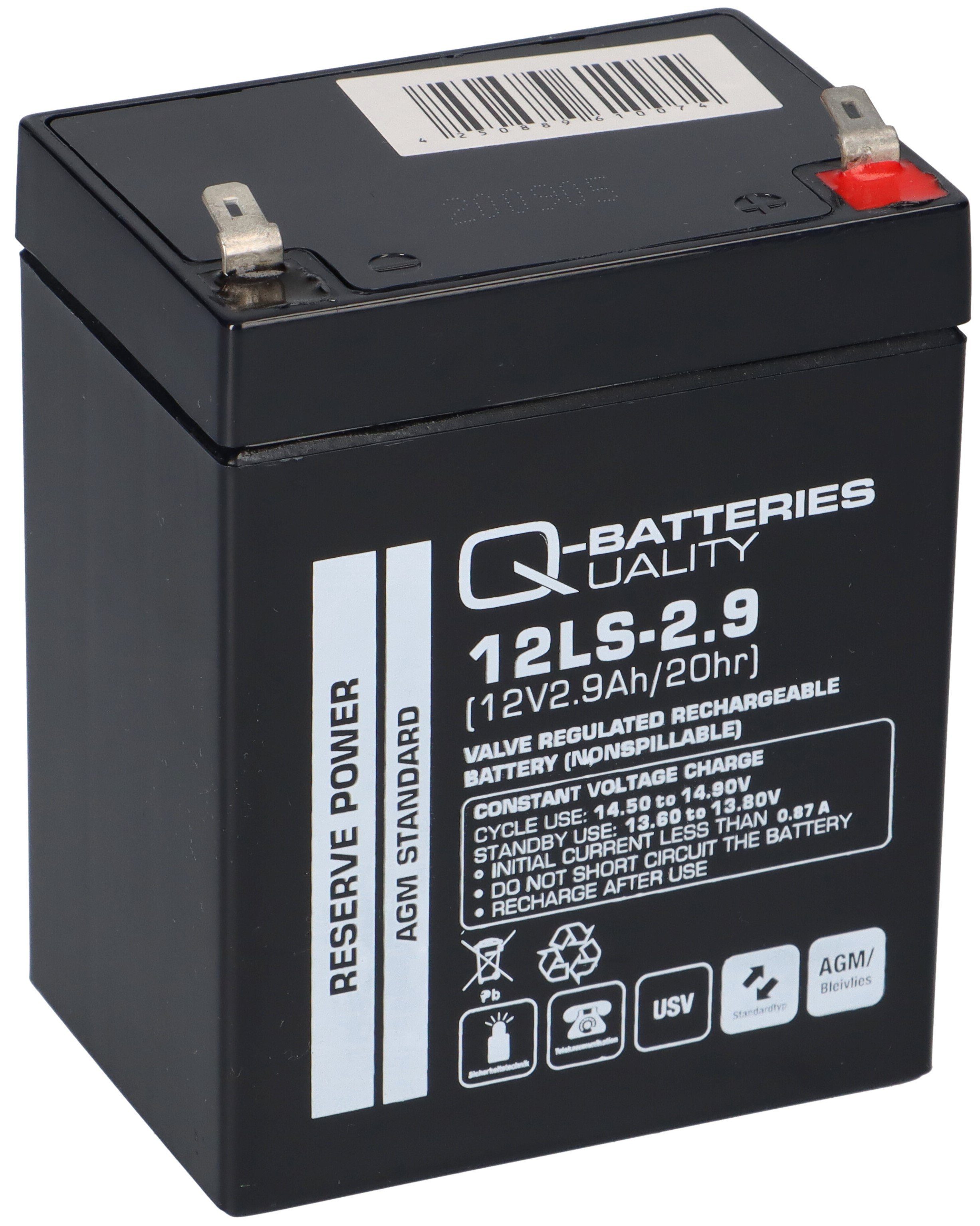 Q-Batteries 12V 2,9Ah Blei-Vlies Bleiakkus Q-Batteries Akku AGM / VRLA 12LS-2.9