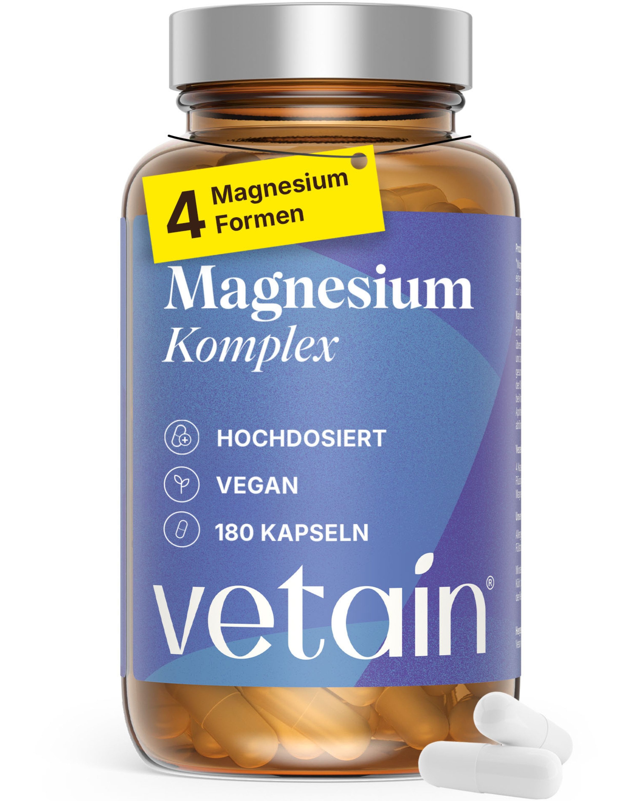 VETAIN Magnesium Komplex - 180 vegane Kapseln, 350mg elementares Magnesium je Tagesdosis à 180 St., 91.8 g, Ohne unnötige Zusätze