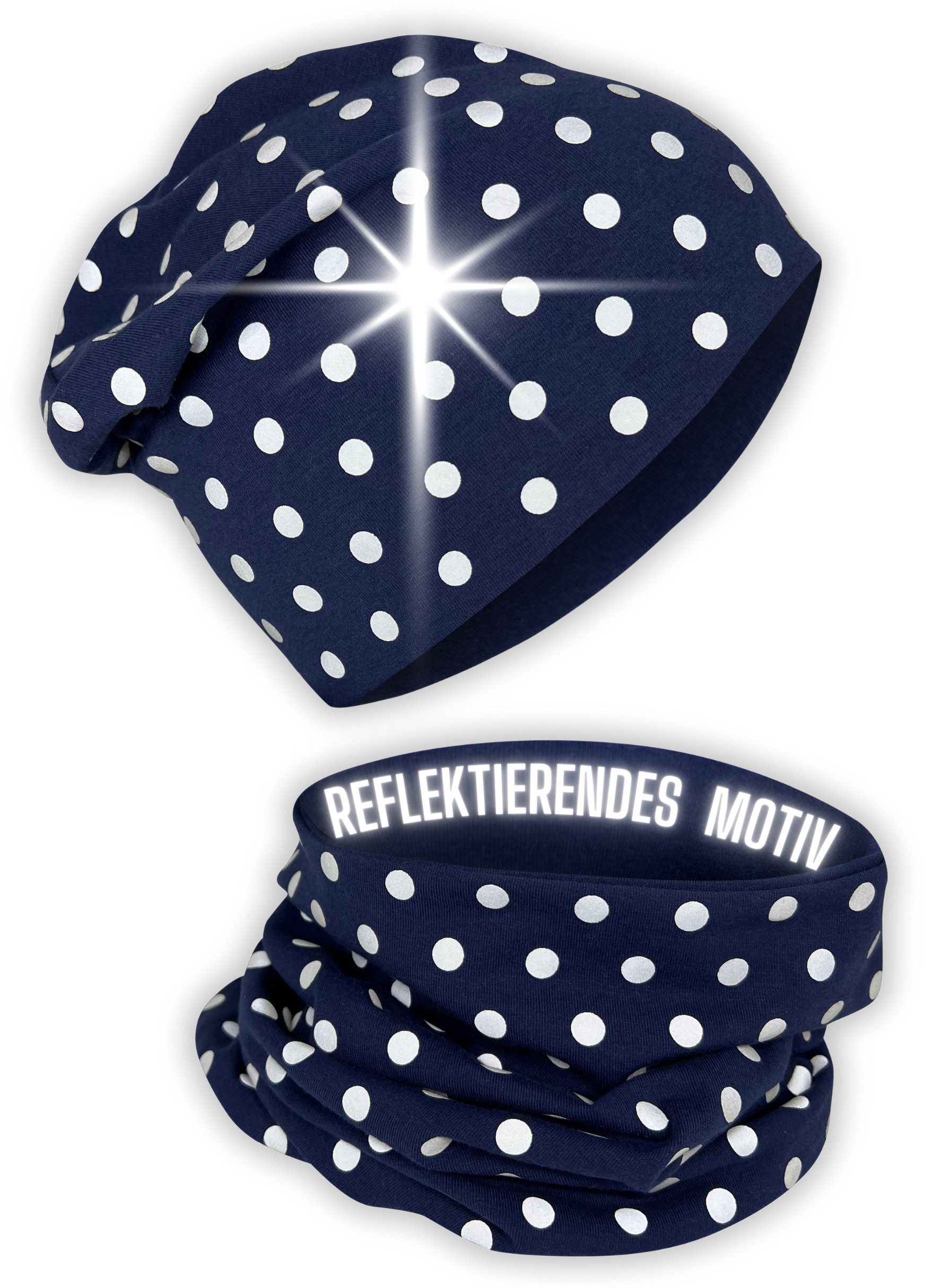 HECKBO Beanie 360° Reflektor Kinder Beanie Mütze & Loop Schal Set