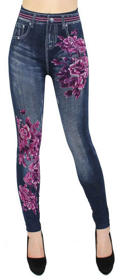 dy_mode Thermoleggings Thermo Leggings Damen Jeggings Gefüttert Jeans-Optik Thermohose elastischem Bund