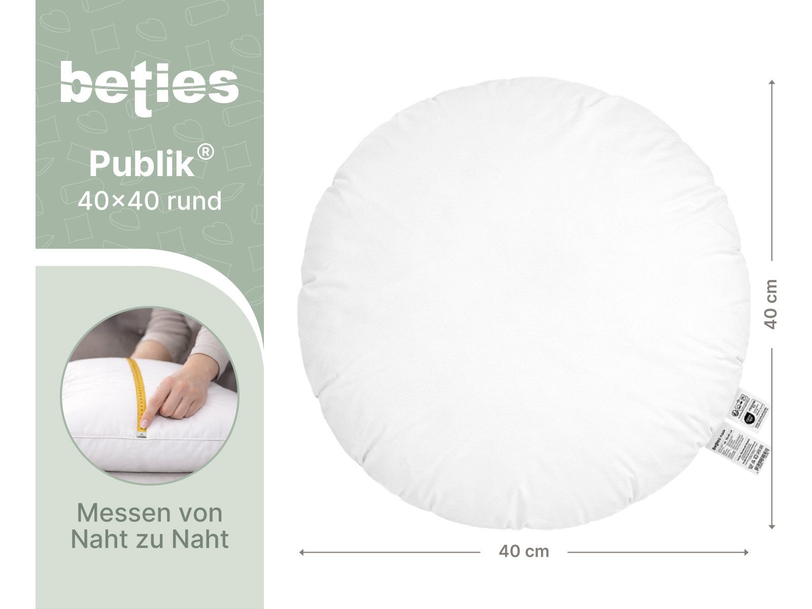 beties Federkissen Publik, Füllung: Enten- und Gänsefedern, Bezug: Baumwolle, Seitenschläfer, Bauchschläfer, Rückenschläfer, 1-tlg, Rund – waschbar - in verschi – Bild 3 von 5