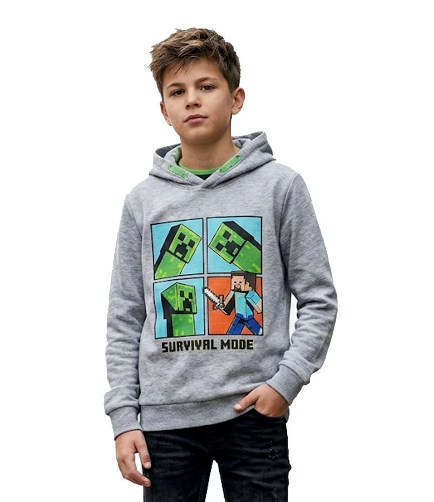 Minecraft Hoodie Minecraft Hoodie Kinder grau meliert Creeper Kapuzenpullover Minecraft Kinder Kapuzensweatshirt