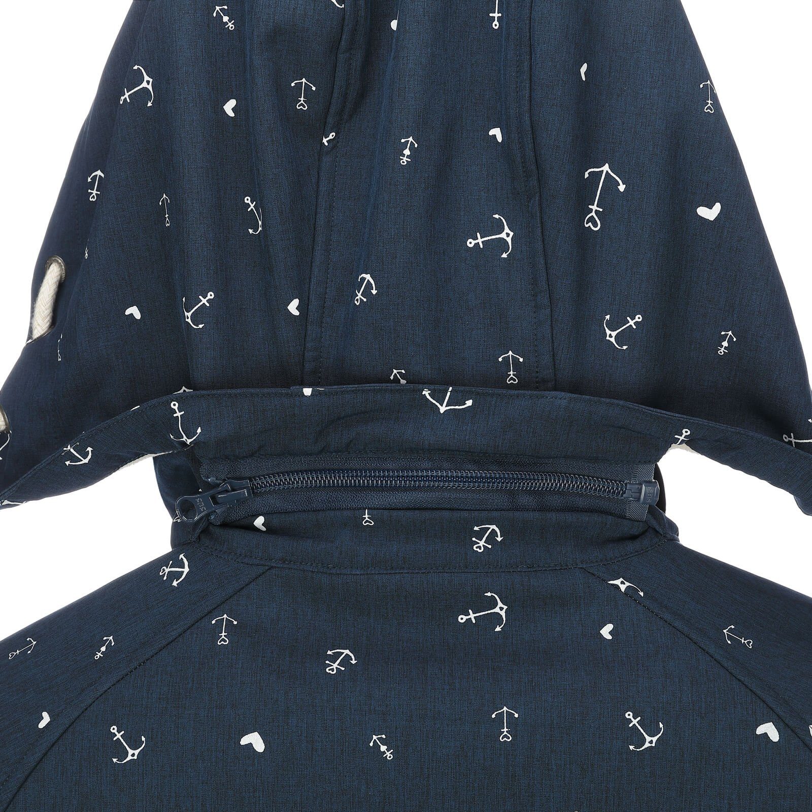 navy Fashion melange Softshelljacke Anker Damen Plön mit Allover-Print Softshellmantel Fleece-Innenfutter Dry