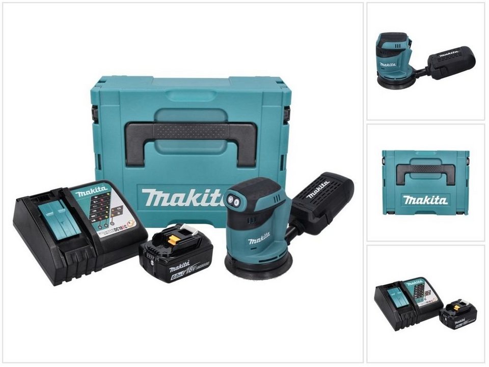 Makita Exzenterschleifer DBO 180 RG1J Akku Exzenterschleifer 18 V 125 mm +  1x Akku 6,0 Ah + La