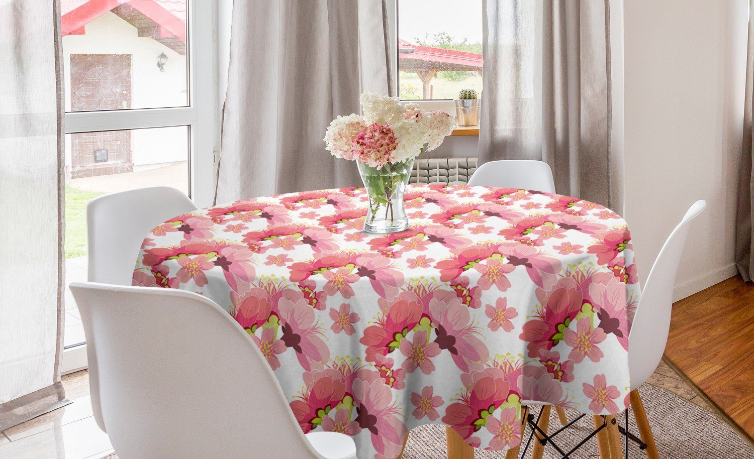 Abakuhaus Tischdecke Kreis Tischdecke Abdeckung für Esszimmer Küche Dekoration, Blumen Kirschblüten-Knospen-Muster
