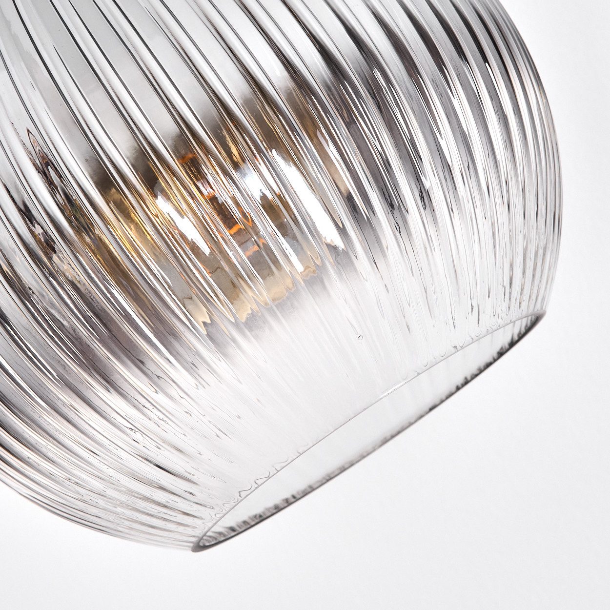 hofstein Bogenlampe Stehlampe Metall/Riffelglas in Schwarz/Chrom/Rauch/Klar, Retro-Design, verstellbare Stehleuchte mit Glasschirmen (25cm) u. Fußschalter, E27