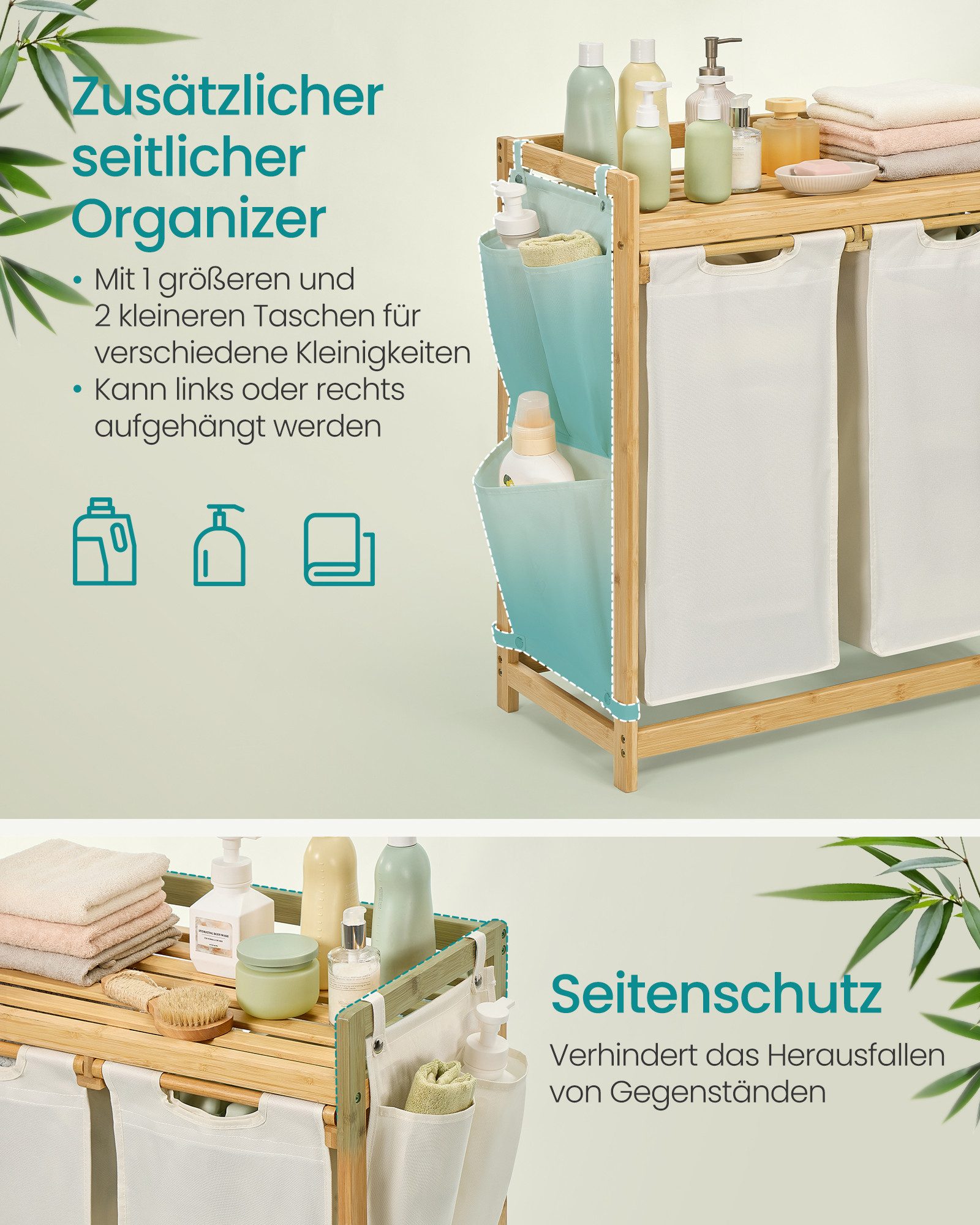 SONGMICS Wäschekorb Wäschesammler, 2 Fächer, Wäschekorb Wäschesammler, 4 Fächer – Bild 4 von 5