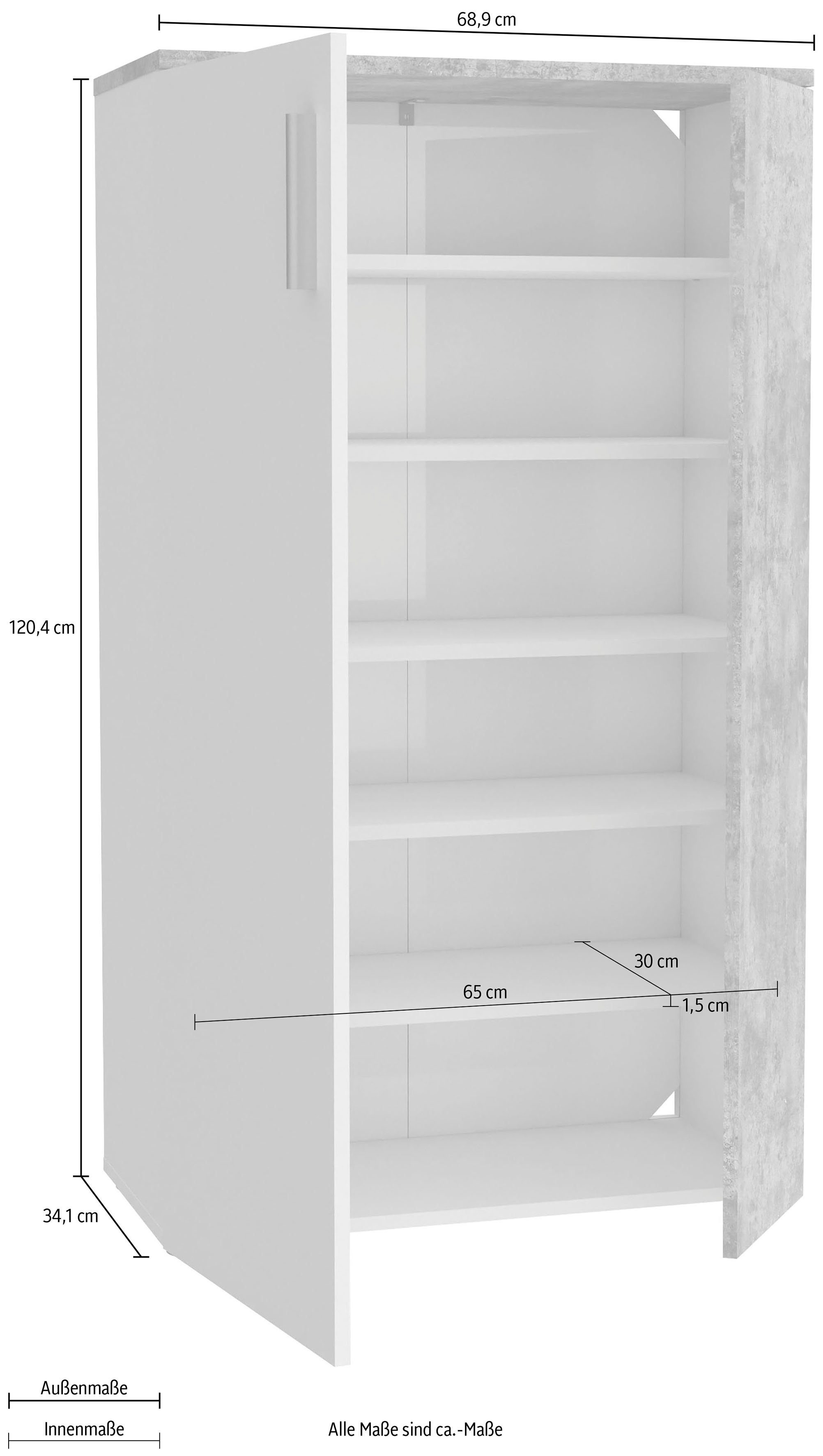 FORTE Schuhschrank Boots Breite 69 Betonptik | Weiss/ Lichtgrau Weiss Betonptik ca. kombiniert mit cm