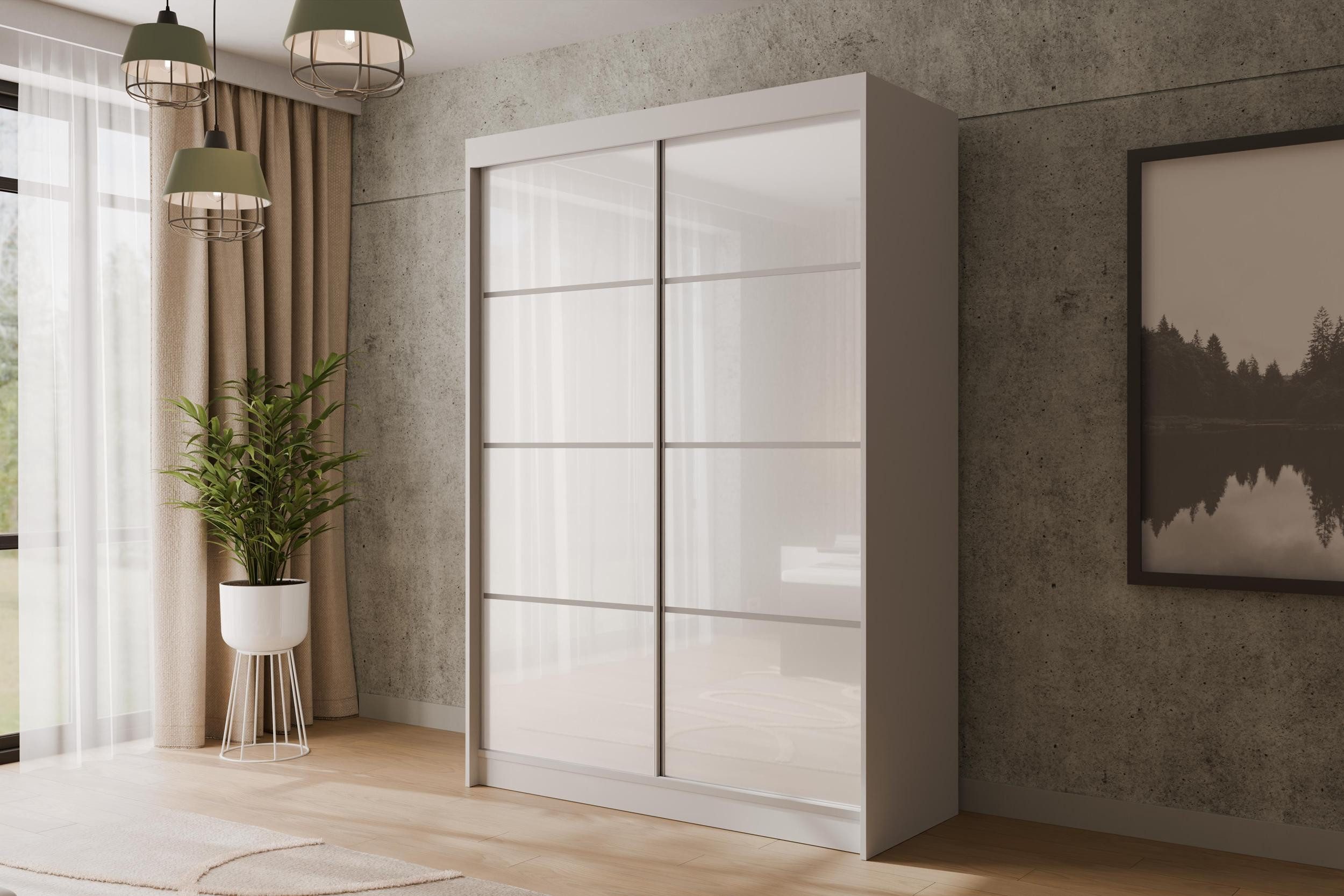 ALTDECOR Schiebetürenschrank PEKA3 (Kleiderschrank Garderobenschrank mit viel Stauraum Moderner Schrank) Vielseitiger Schwebetürenschrank Lacobel LED Beleuchtung