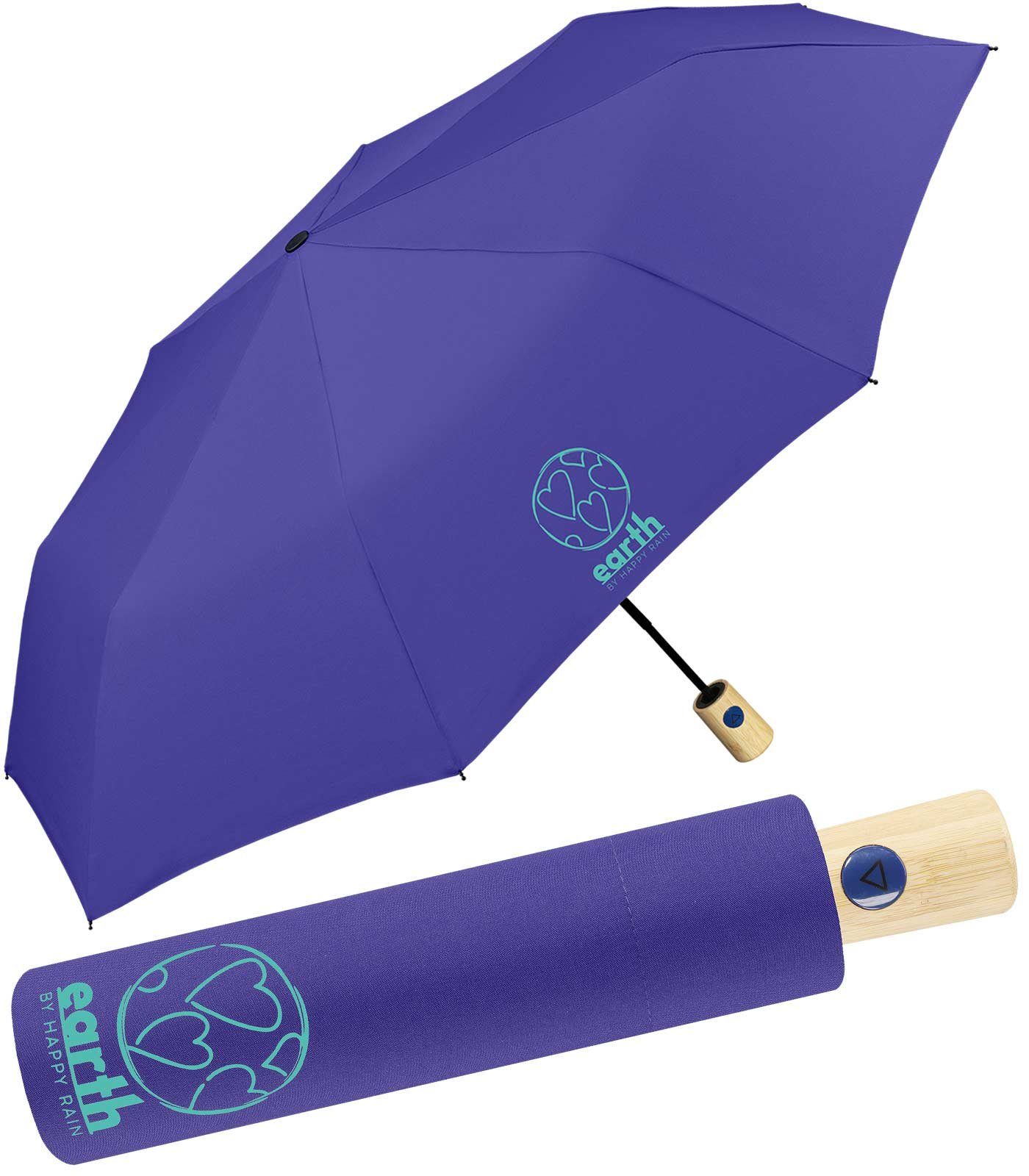 HAPPY RAIN Taschenregenschirm Earth - nachhaltiger Schirm mit  Auf-Automatik, gut geschützt etwas für die Umwelt tun | Taschenschirme