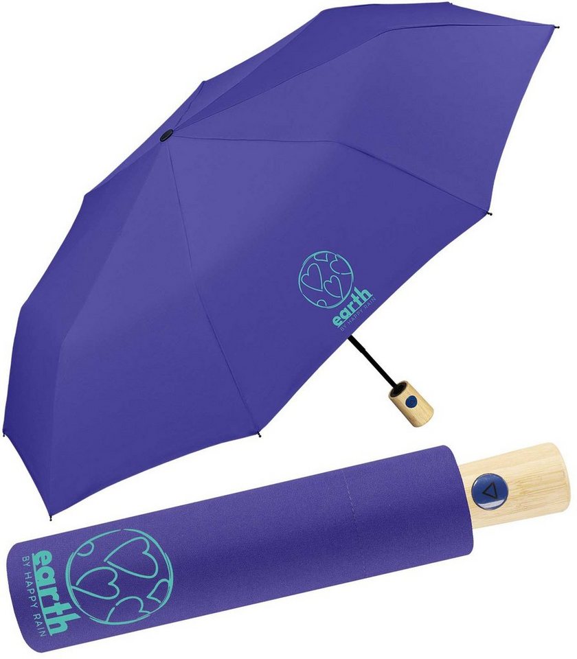 HAPPY RAIN Taschenregenschirm Earth - nachhaltiger Schirm mit  Auf-Automatik, gut geschützt etwas für die Umwelt tun