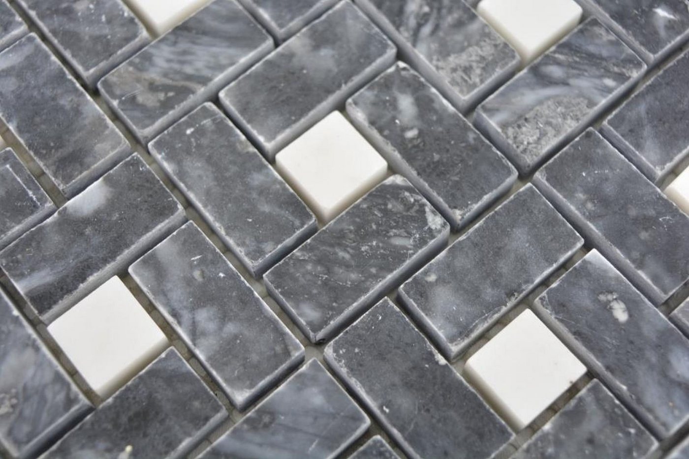 Thumbnail - Mosani Mosaikfliesen Marmor Mosaik Fliese Rad schwarz milky weiss poliert