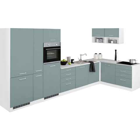 HELD MÖBEL Winkelküche Visby, ohne E-Geräte, 390x180 cm, für Kühl/Gefrierkombi und Geschirrspüler
