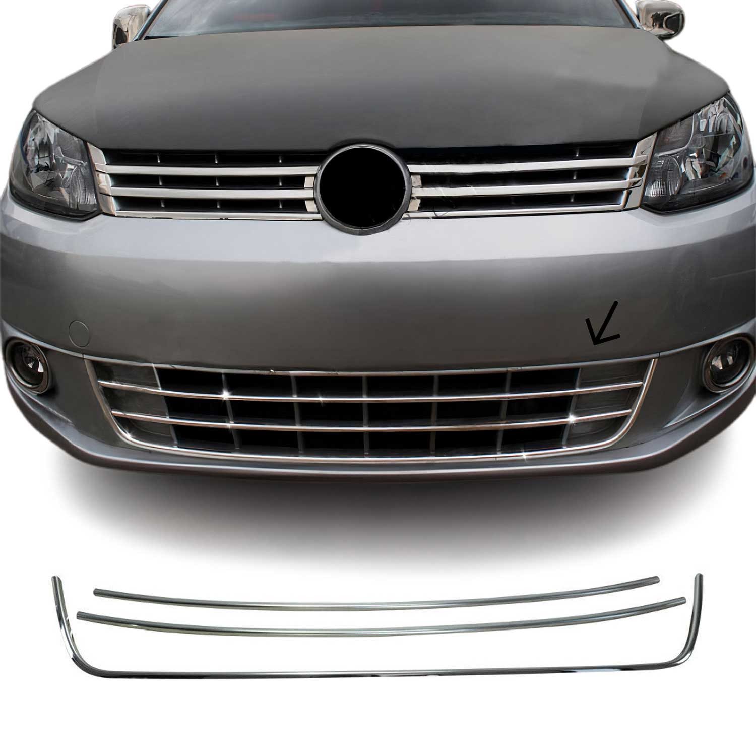 OMAC Zierleisten-Aufkleber Kühlergrill Leisten für VW Caddy 2010-2015 Edelstahl Silber 3tlg, (3tlg), Langlebig,Einfache Reinigung,Einfache Installation,Rostbeständig