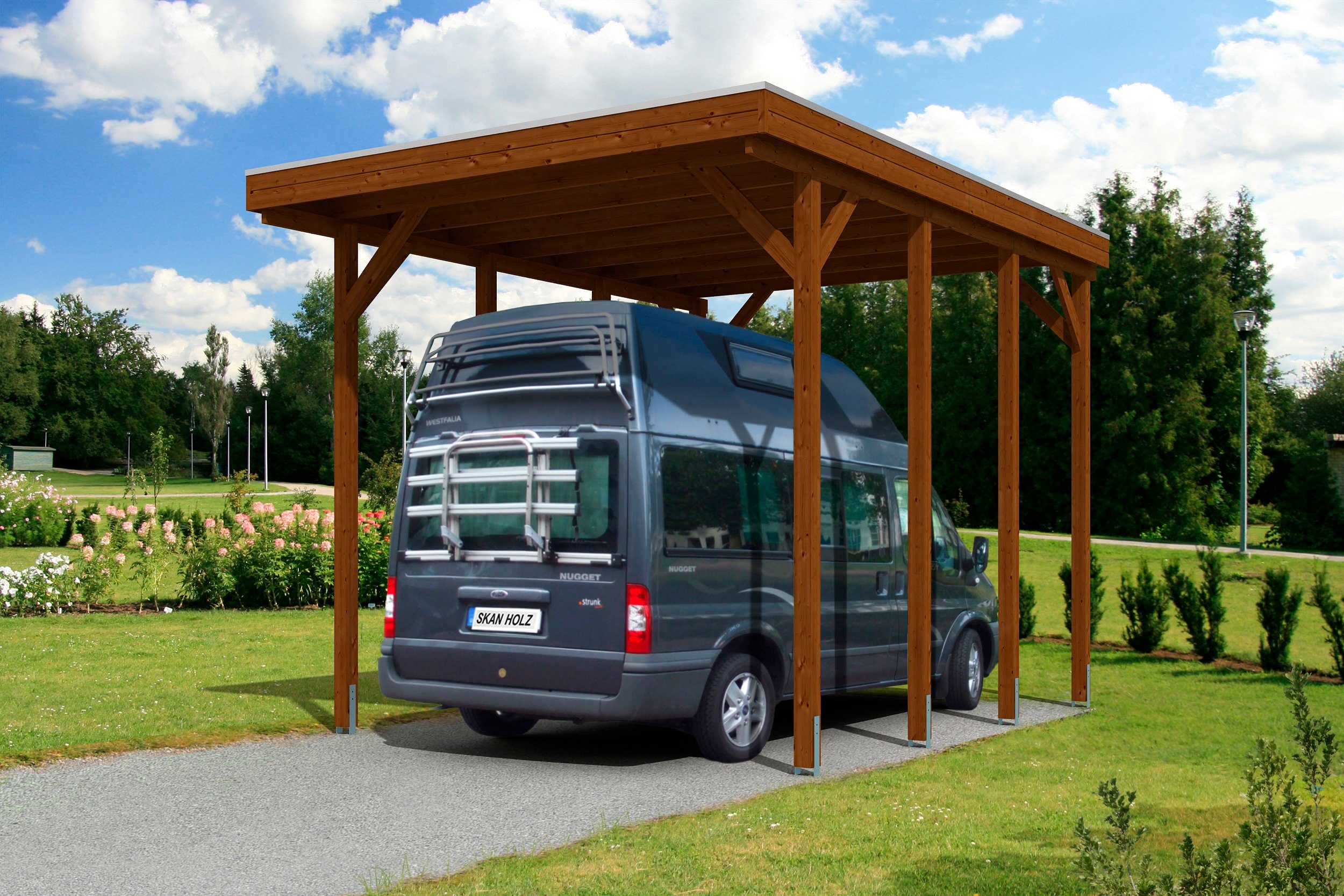 Skanholz Einzelcarport Friesland, BxT: 397x555 cm, 351 cm Einfahrtshöhe, für Caravan