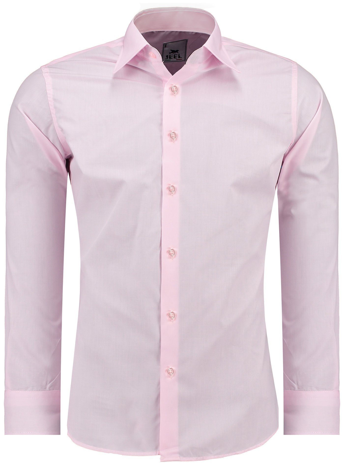 JEEL Businesshemd JH12105 Slim Fit Langarm Herren Hemd mit farblich abgesetzten Elementen, Langarm Kentkragen Uni 205 Rosa