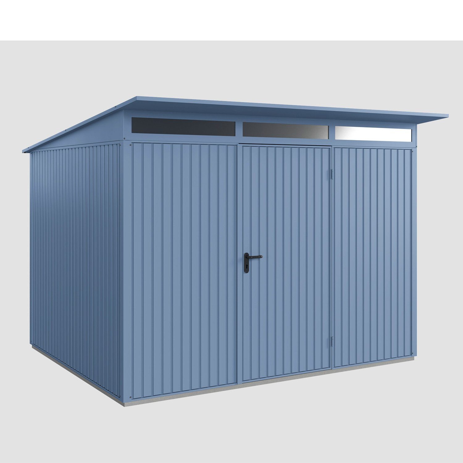 Hörmann Ecostar Pultdach Trend Tür mit taubenblau Typ 1-flüglige Gerätehaus 3, Metall-Gerätehaus