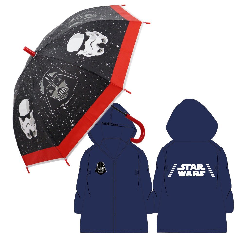 Star Wars Regenponcho Star Wars Darth Vader Kinder Poncho mit Regenschirm (2-St) Gr. 110 bis 128