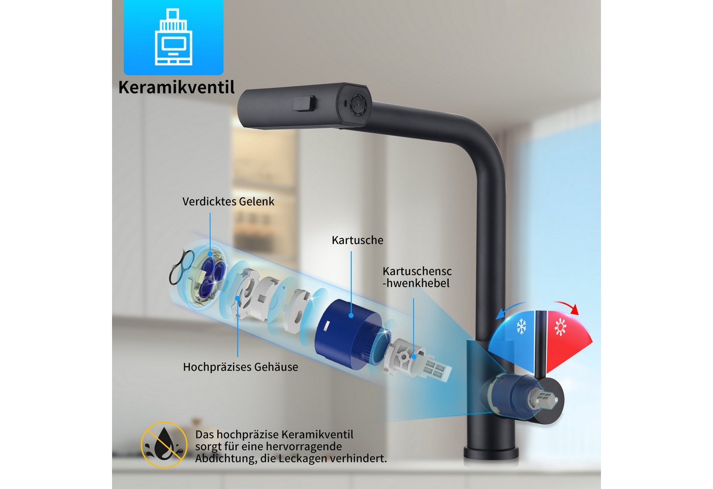 Thumbnail - HOMELODY Küchenarmatur schwarz küchenarmatur ausziehbar 360°Schwenkbar Spültischarmatur Küchen Wasserhahn mit Drei Sprüh...