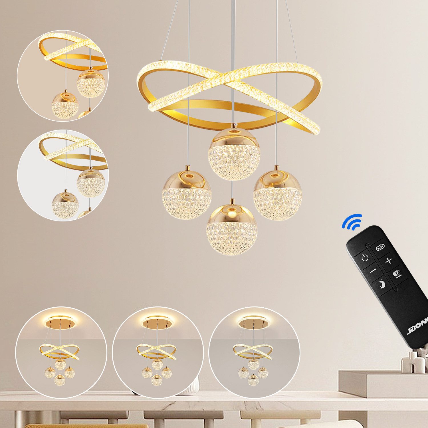 JDONG Pendelleuchte Dimmbar mit Fernbedienung 54W LED Pendellampe, 100CM Hö günstig online kaufen