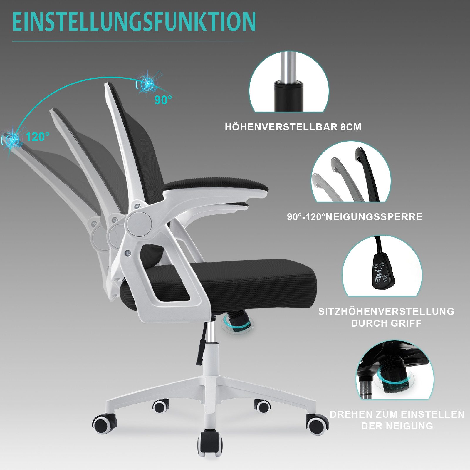 Milacyee Bürostuhl Ergonomisch Bürostuhl Stuhl mit verstellbaren, gepolsterten Armlehnen